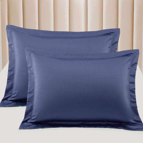 PiccoCasa Funda de Almohada de Satén Juego de 2 Fundas de Almohada de Satén Sedoso Queen Azul Marino