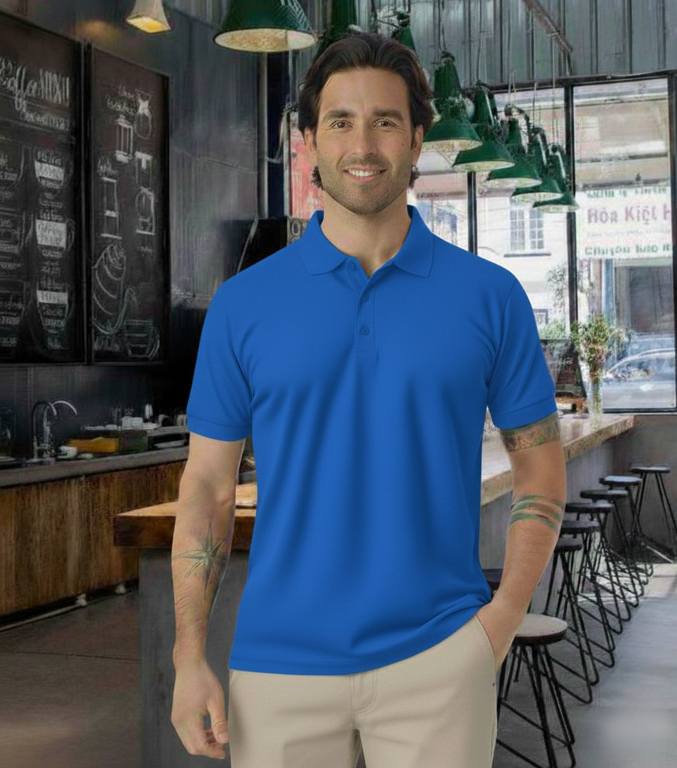 T-World - Polera Piqué Manga Corta Premium 60/40 Ideal Para Bordar Azulino