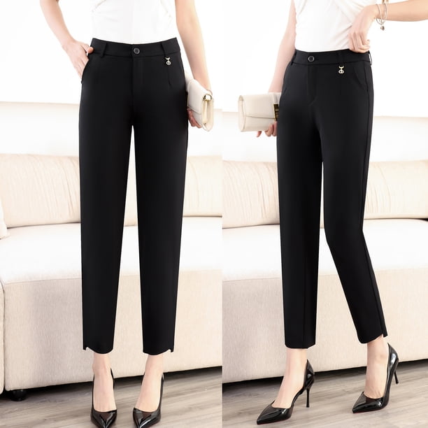 Nuevos Pantalones de Mujer Ajustados Negros Ligeros de Primavera/verano con Elástico para Efecto Adelgazante Pantalones de Trabajo Pantalones Harem