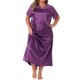 thumbnail image 1 of Camisón de Talla Grande para Mujer de Agnes Orinda, Vestido de Dormir Largo de Satén con Encaje, Escote en V Hueco y Manga Corta, 3X Púrpura, 1 of 6
