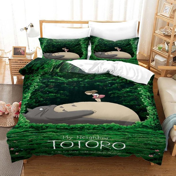 Cartoon Totoro Anime Quilt Duvet Cover Set Bedspread Doona Cover3-Piece Bedding Set