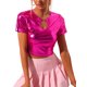 thumbnail image 1 of INSPIRE CHIC Tops cortos metálicos de Halloween para mujeres con abertura de manga corta para fiesta brillante holográfica S Rojo Rosado, 1 of 5