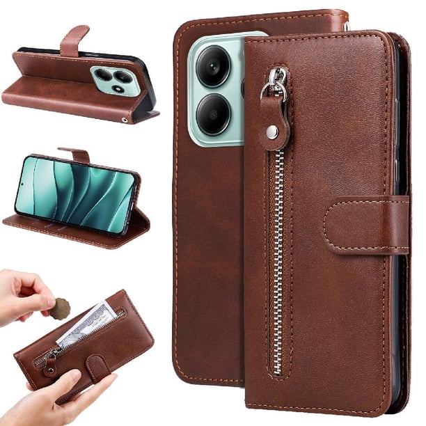 Funda con Cremallera para Xiaomi Redmi Note 14 5G, Carcasa Cartera de Cuero PU con Soporte y Tarjetero