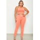 thumbnail image 2 of Conjunto De Top Corto Elástico De Tirantes Lisos Y Pantalón Fruncido Largo Color Flamenco (talla Grande Para Mujer), 2 of 2