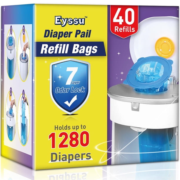 Bolsas para cubo de pañales Eyssu, paquete de 40, bloqueo de olores, capacidad para 1280 pañales