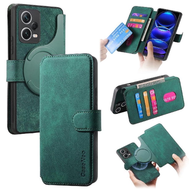 Funda Billetera Magnética para Xiaomi Redmi Note 12 Pro 4G Soporte Tarjetas Desmontable Verde