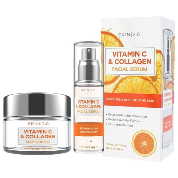 Crema De Día Y Sérum Skincare Set Con Vitamina C Y Colágeno