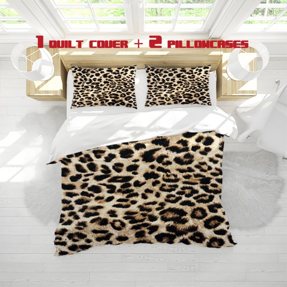 3pcs Fashionable Wild Leopard Print Bedding Set Soft \u2013 Ideal Choice as a Gift to Family & Friends or Holiday Party Decor (1+2)