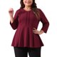 thumbnail image 1 of Agnes Orinda Conjuntos de Halloween Blusas Tallas Grandes para Mujeres Escuela Universidad Elegante Cuello Redondo Color Sólido Ropa de Trabajo Manga 3/4 Blusa Peplum 2X Burdeos, 1 of 5