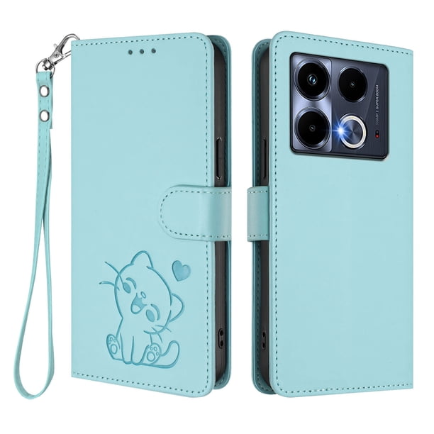 Funda Volteable con Diseño de Gato para Infinix Note 40 Pro Plus 5G, Verde Claro