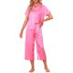 thumbnail image 2 of INSPIRE CHIC Conjunto de Pijama de Satén para Mujer Regreso a Clases Manga Corta Camisa Abotonada y Pantalones Capri con Cintura Elástica Ropa de Dormir Sedosa XXL Rosa Rosa a Rayas, 2 of 6