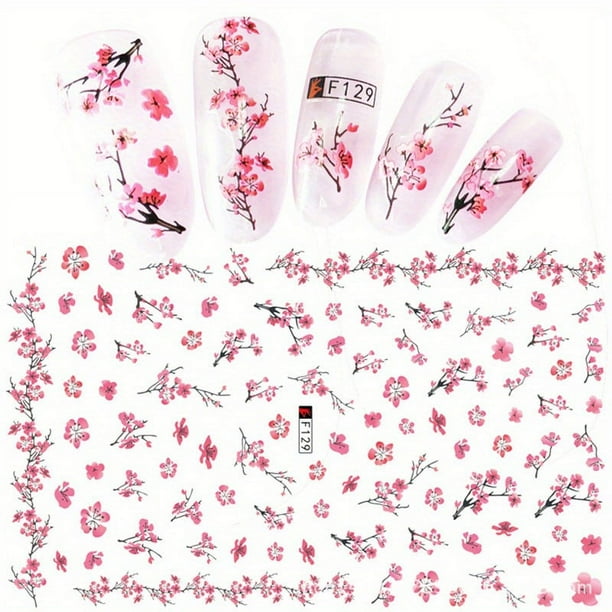 Elegant 3D Floral Nail Art Stickers - Plum Blossom, Sunflower, and Flower Sliders - Self-Adhesive Manicure Decoration