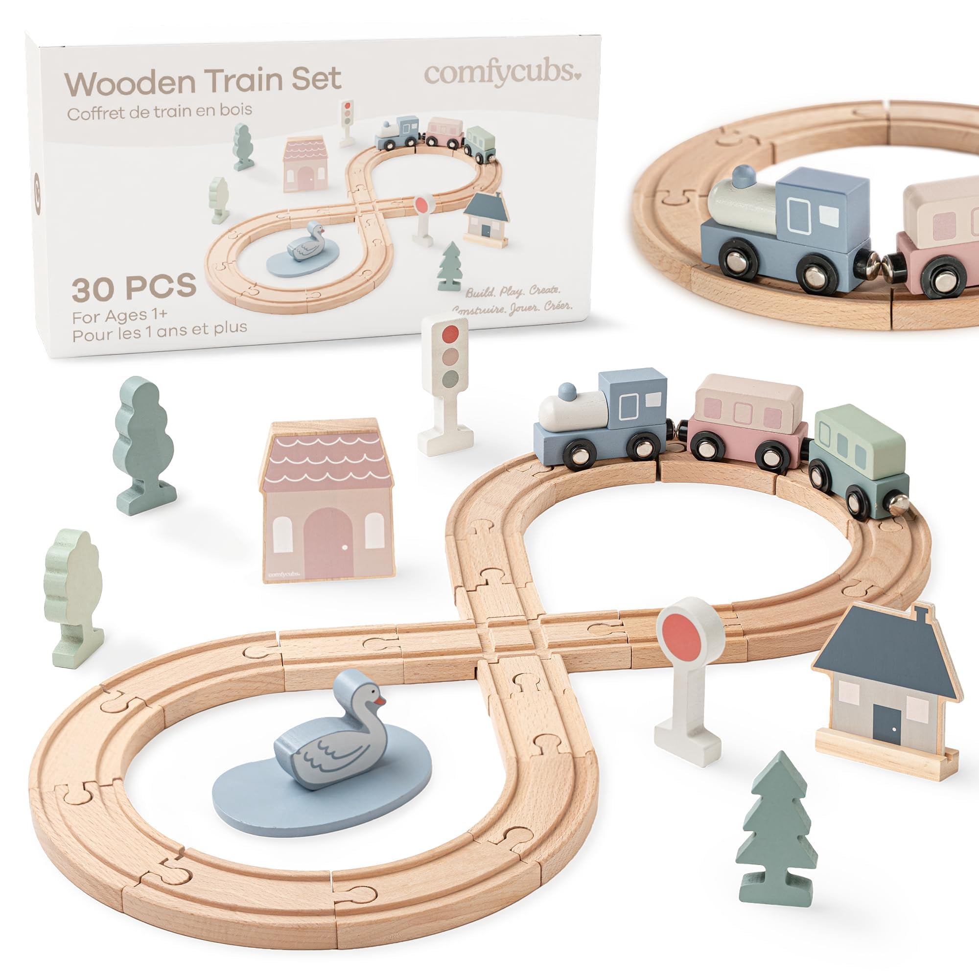 Set De Tren Comfy Cubs De Madera De 30 Piezas Para Niños Pequeños De 1 Año O Más