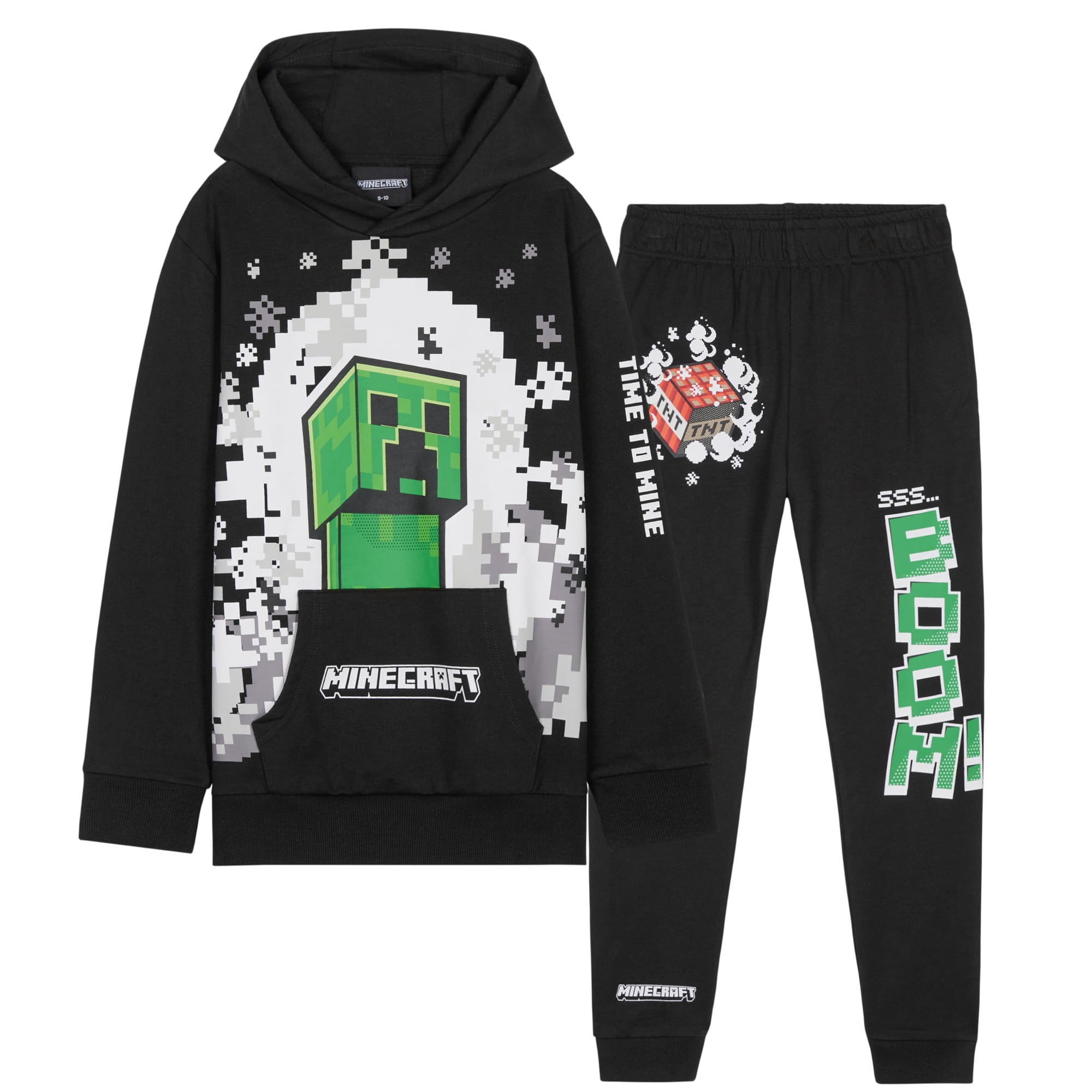 Conjunto De Buzo Con Capucha Y Joggers Para Niños Minecraft Negro Y Verde 9-10 Años
