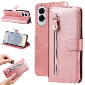 Gangxun - Funda Con Cremallera Para Samsung Galaxy S25 Edge, Carcasa Cartera De Cuero Pu Con Soporte Y Tarjetero