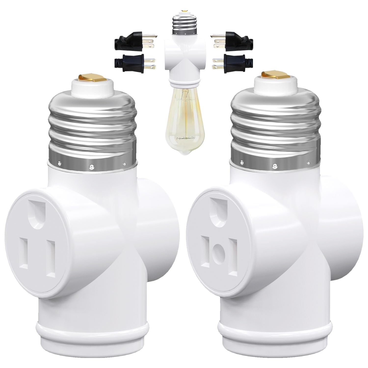 Paquete De 2 Adaptadores De Enchufe A Enchufe Erqiluji White