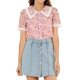 thumbnail image 1 of INSPIRE CHIC Camisa Floral Chic de Regreso a Clases para Mujer, Manga Corta, Cuello de Encaje Peter Pan, Botones al Frente, Blusa Rosa XS, 1 of 8