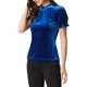 thumbnail image 4 of INSPIRE CHIC Camisa con Cuello de Volantes para Mujer Blusa de Terciopelo de Manga Corta XS Azul Real, 4 of 6