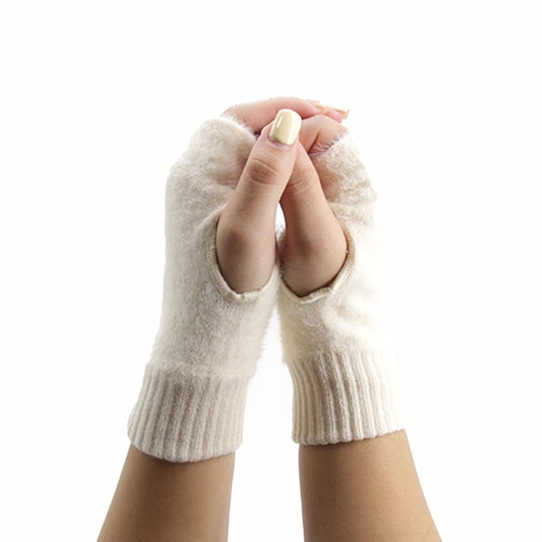 Guantes Mitones Peludos Cortos Térmicos Unisex Moda Invierno blanco Talla Única