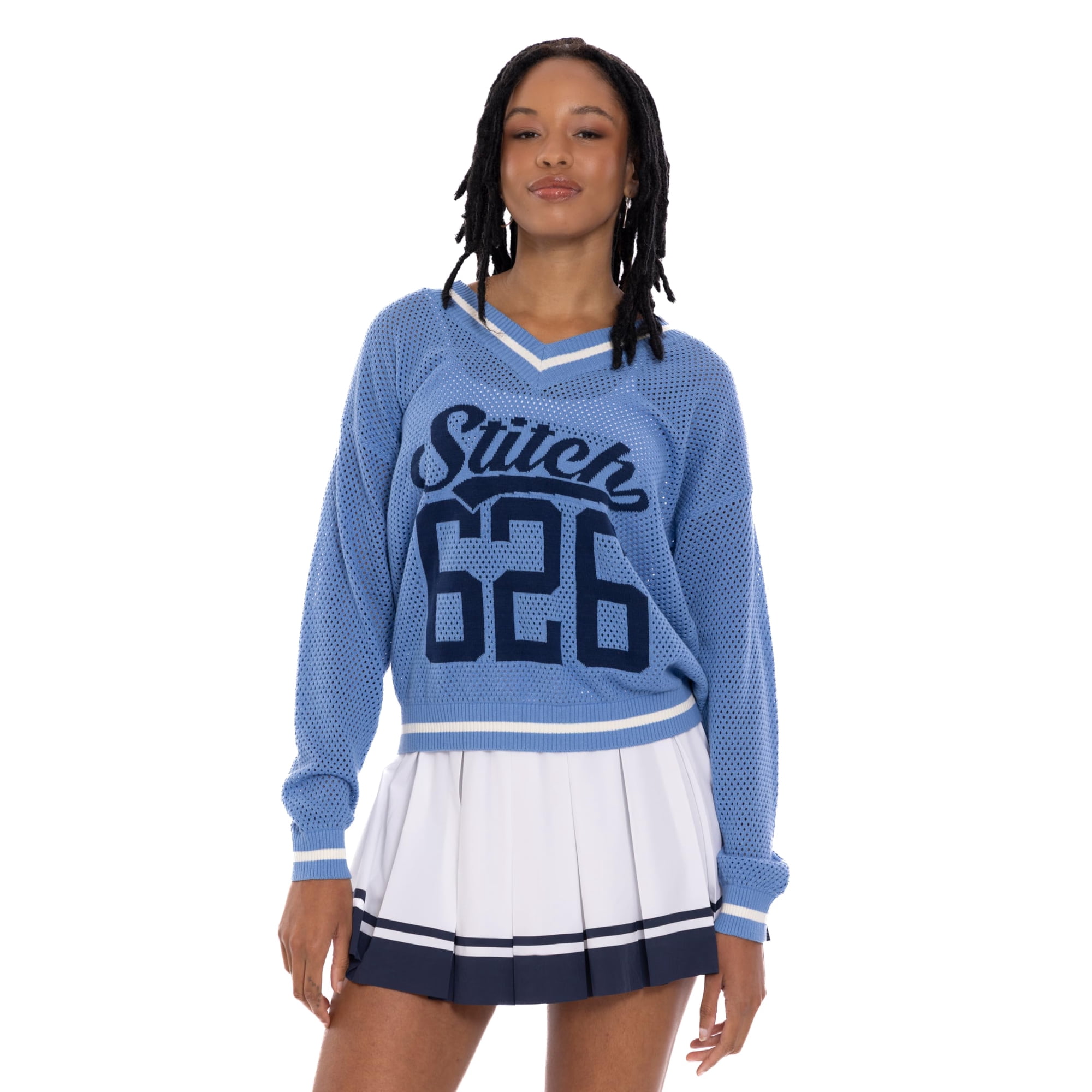 Jersey Disney Lilo & Stitch Crochet Varsity Con Cuello En V, Azul