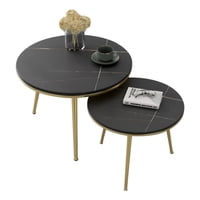 Genérico - Set 2 Piezas Mesa Centro Auxiliar Circular Nórdico Negro Jhn