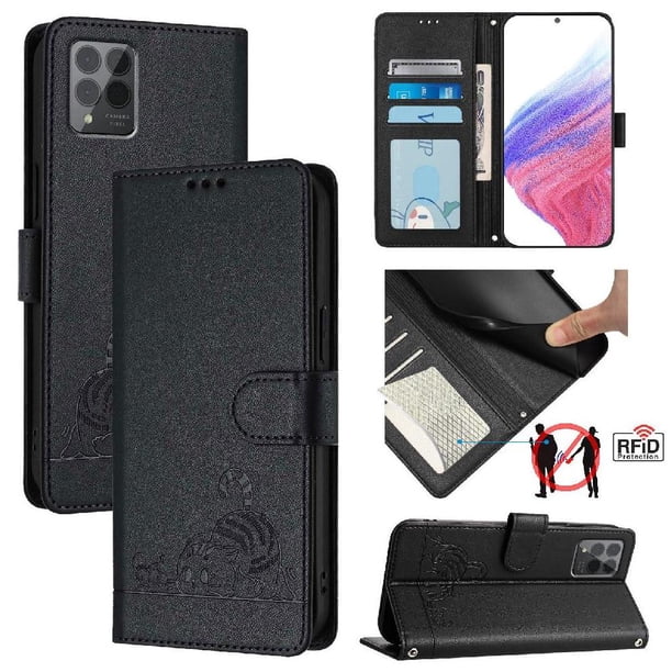 Funda tipo cartera FOXDOCK para T-Mobile Revvl 6X Pro 5G con soporte, ranuras, RFID, diseño de gato