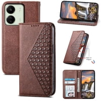 Funda Flip Foxdock Para Xiaomi Redmi 13C , Estilo Billetera Con Diseño Rombo, Correa De Mano Y Soporte, Uso Diario