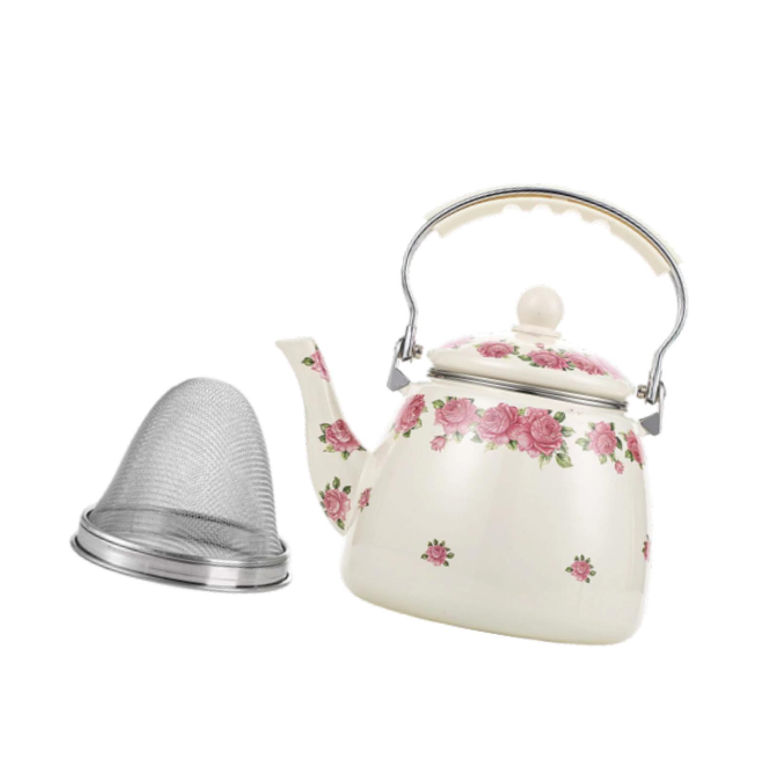 Magideal - Tetera Esmaltada, Cafetera De 3,3 L, Retro, Cómodo Agarre, Hervidor De Agua, Olla Esmaltada Floral Para Estufa, Fiesta, Cocina, Decoración, Café Rosa