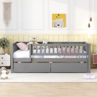 M&Ms - Twin Size Daybed Wood Bed With Two Drawers, Gray
