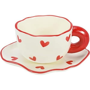 Veat00L - Juego De Cafetera Cerámica, Diseño De Lindo Juego De Tazas Creativas, Adecuado Para Lavavajillas Y Microondas, 6 Onzas / 180 Ml Para Leche De Té Con Leche