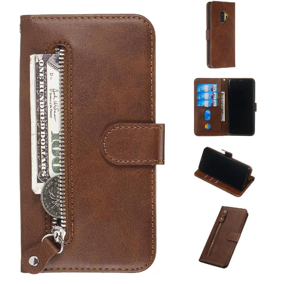 Gangxun - Funda Con Cremallera Para Samsung Galaxy S9, Carcasa Cartera De Cuero Pu Con Soporte Y Tarjetero