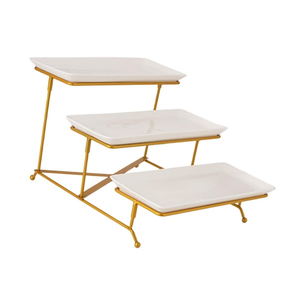 Soporte para presentación de postres de frutas y magdalenas, soporte para servir de 3 niveles para exhibición de alimentos y pasteles, presentación de estante de oro