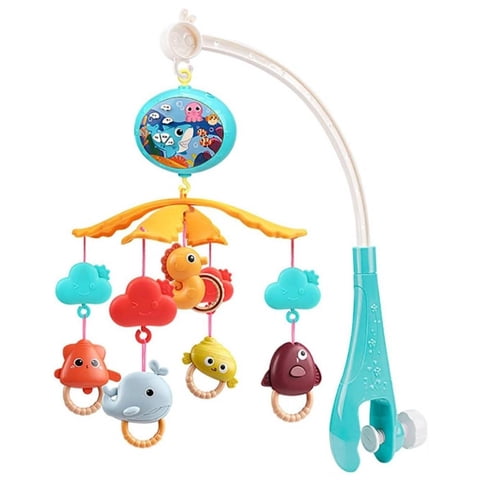 Total Click - Juguete Movil Sonajero Infantil Con Luz Y Sonido Acuatico Celeste