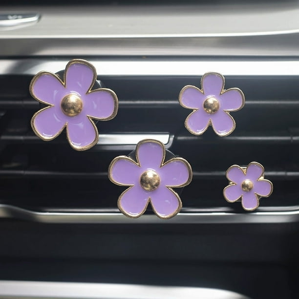 Cuatro clips de ventilación decorativos para salidas de aire de automóviles, diseño de apariencia de flores, dirección de conversión de 90 °, Ambientador de automóviles para mujeres y niñas