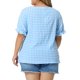 thumbnail image 3 of Agnes Orinda Blusas de verano de los años 50 para mujer de talla grande con estampado de cuadros de colegio, escote corazón, manga corta abullonada y botones decorativos, talla 4X, azul, 3 of 6