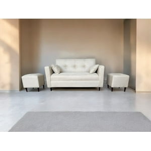 Dec-Hogar - Sofa 2 Cuerpos + Dos Puff Tela Beige 140X80X90