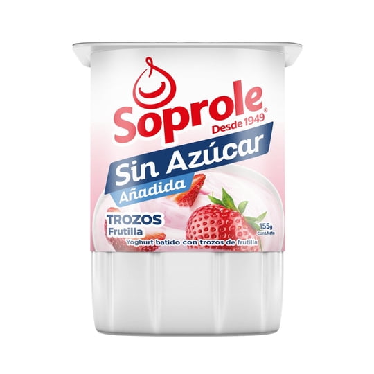 Yoghurt Batido Sin Azúcar Con Trozos Sabor Frutilla Pote 155 g Soprole