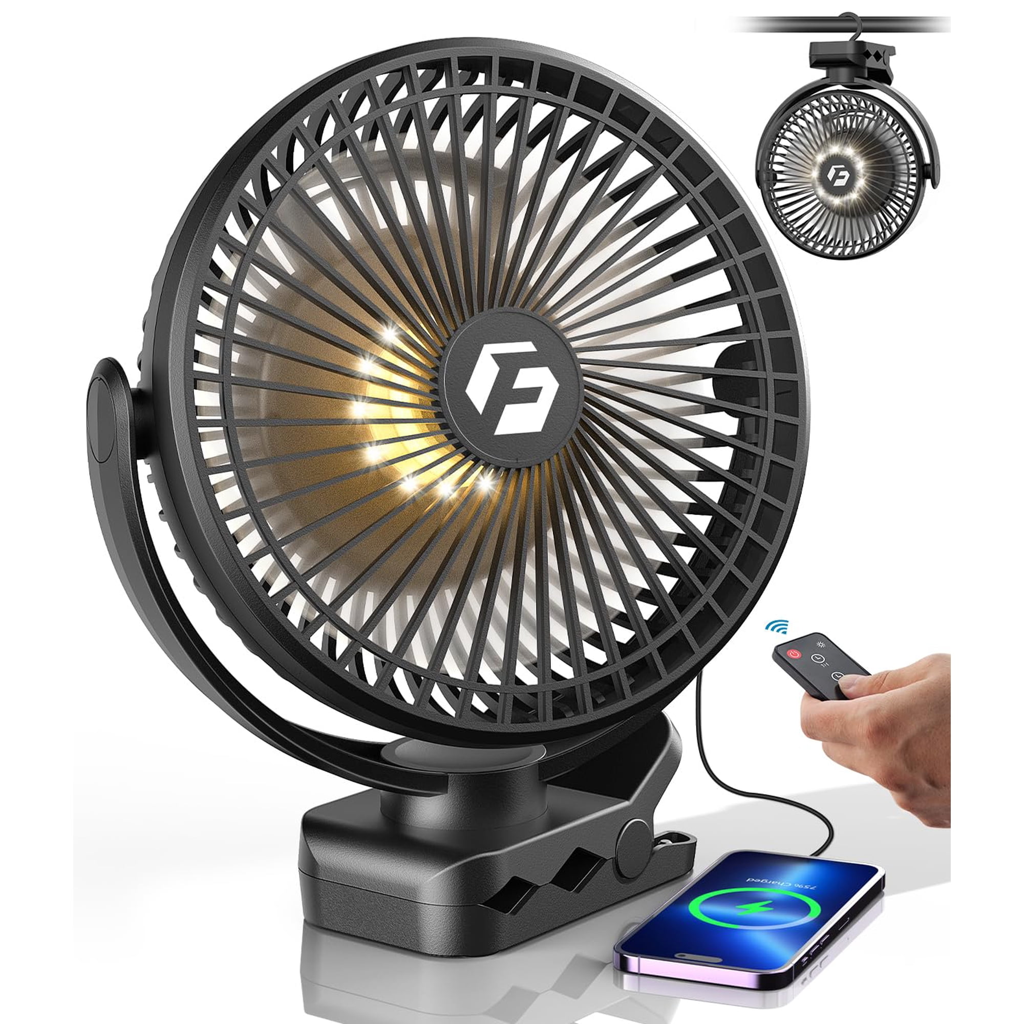 Ventilador Con Clip Korbot De 24000 Mah Con Led, Mando A Distancia Y Temporizador De 150 Horas