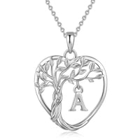 Heshpaws 925 Collar De Árbol Eterno De La Vida De Plata De Ley Para Mujeres A-Z Carta Inicial Collar, Regalo De Joyería De Cumpleaños Aniversario