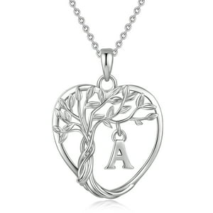 Heshpaws 925 Collar De Árbol Eterno De La Vida De Plata De Ley Para Mujeres A-Z Carta Inicial Collar, Regalo De Joyería De Cumpleaños Aniversario