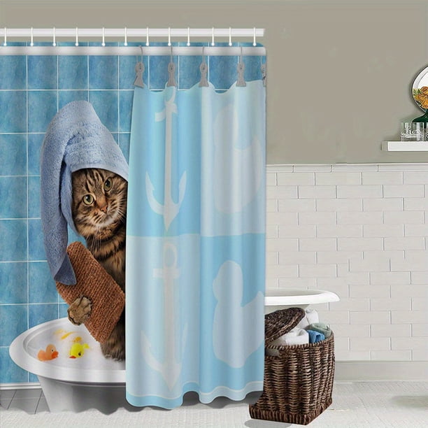 1pc Cute Bathroom Set with Shower Curtain, Non-Slip Rug, Toilet Mat, and Lid Cover Pad - Perfect for Bathroom Decor and Organization