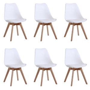 Javimate - Pack 6 Sillas De Comedor Tulip Acolchada Blanco