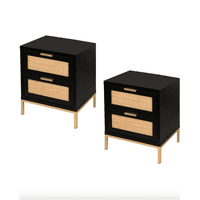 Habita2 Chile - Pack 2 Veladores Moderno Mesa De Noche Black Con Rattan