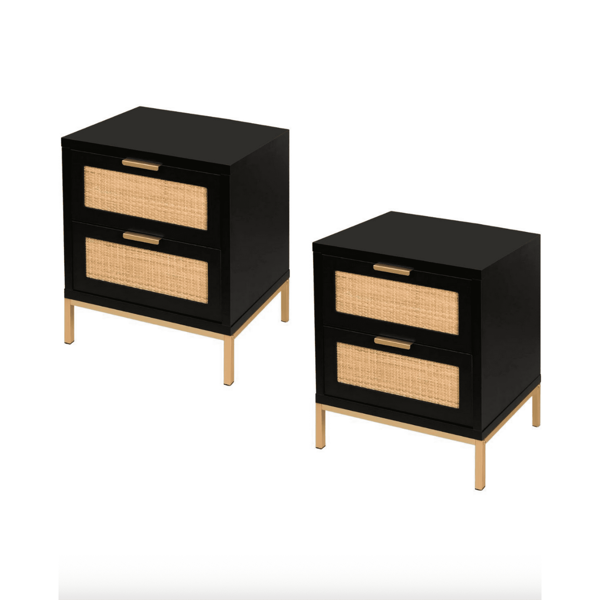 Habita2 Chile - Pack 2 Veladores Moderno Mesa De Noche Black Con Rattan