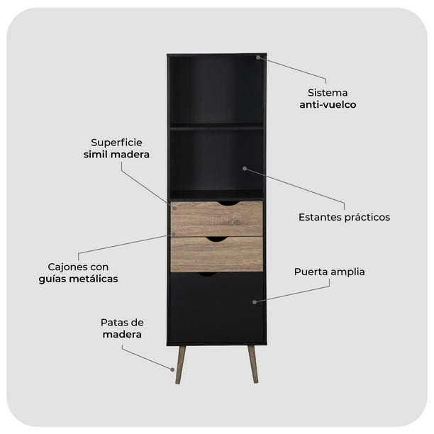 Estante Librero Top Living Gotemburgo Black Nórdico Cajones | Lider