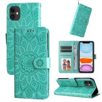 Funda Tipo Cartera Foxdock Para Iphone 11 Pro , Diseño Girasol En Relieve, Cuero Pu, Cierre Magnético, Soporte Y Tarjetero