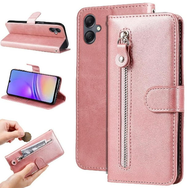 Funda con Cremallera para Samsung Galaxy A05, Carcasa Cartera de Cuero PU con Soporte y Tarjetero