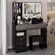 thumbnail image 2 of 41" Large Size Left Drawer Desktop Vanity Table+Cushioned Stool Dresser Set, 2 AC+2 USB Power Station, Hair Dryer Stand, Extra Large Touch Control LED Mirror, 3-color Switch, EPA, GCC, UL Certificate, 2 of 3