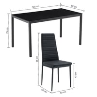 Nevi Express - Comedor Mesa Vidrio 75X80X120Cm + 4 Sillas Pu Negro