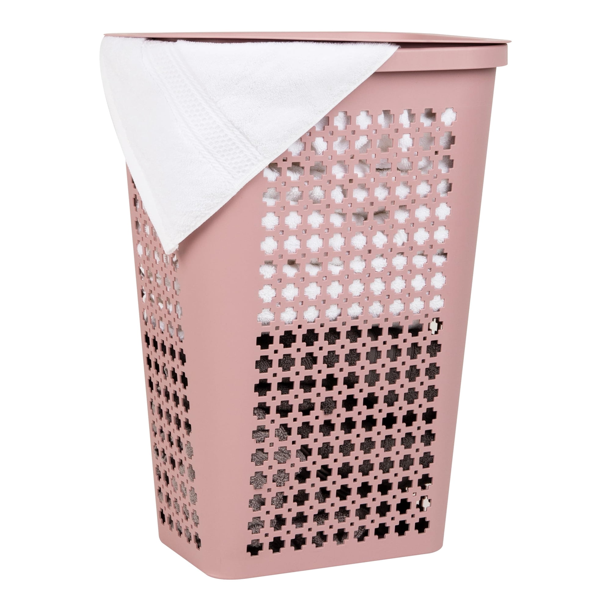 Cesta Para Ropa Mind Reader, Delgada, Cónica, Con Tapa De Plástico Rosa